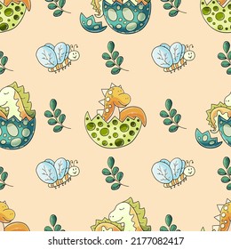 Cute funny dinosaur pattern. Print for cloth design, textile, wrapping paper