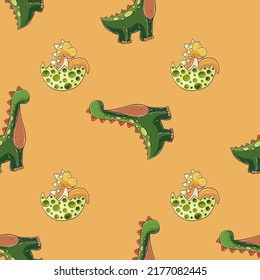 Cute funny dinosaur pattern. Print for cloth design, textile, wrapping paper
