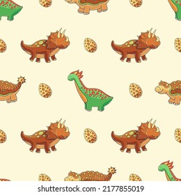 Cute funny dinosaur pattern. Print for cloth design, textile, wrapping paper