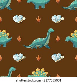 Cute funny dinosaur pattern. Print for cloth design, textile, wrapping paper