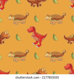 Cute funny dinosaur pattern. Print for cloth design, textile, wrapping paper