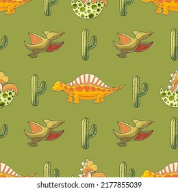 Cute funny dinosaur pattern. Print for cloth design, textile, wrapping paper