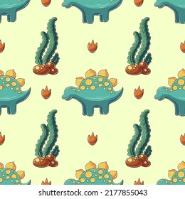 Cute funny dinosaur pattern. Print for cloth design, textile, wrapping paper