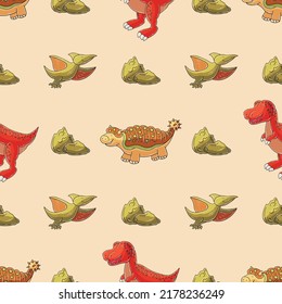 Cute funny dinosaur pattern. Print for cloth design, textile, wrapping paper