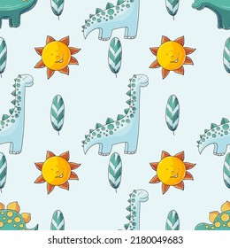 Cute funny dinosaur pattern. Print for cloth design, textile, wrapping paper