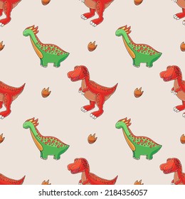Cute funny dinosaur pattern. Print for cloth design, textile, wrapping paper