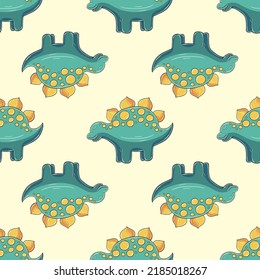 Cute funny dinosaur pattern. Print for cloth design, textile, wrapping paper