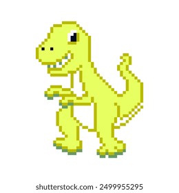 Cute and funny dinosaur pixel vector isolated on white background. Pixelated dinosaur doodle.