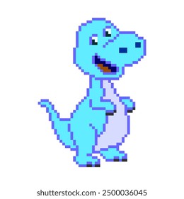 Cute and funny dinosaur pixel vector isolated on white background. Pixelated dinosaur doodle.