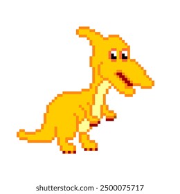 Cute and funny dinosaur pixel vector isolated on white background. Pixelated dinosaur doodle.