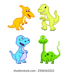 Cute and funny dinosaur pixel vector isolated on white background. Pixelated dinosaur doodle.