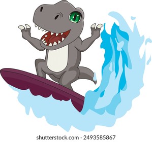 Cute and funny dinosaur surfing vector