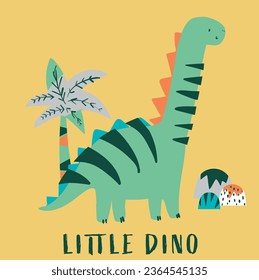 Cute and funny dinosaurs palm leaf stone pattern print design for kids market as vector