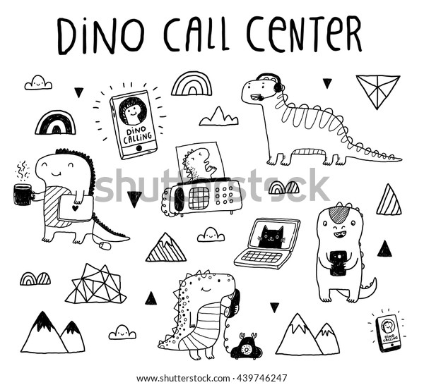 Cute Lustige Dinosaurier Die Im Callcenter Stock Vektorgrafik Lizenzfrei 439746247