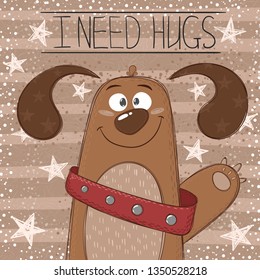 Cute, funny dog - cartoon illustration. Hand draw