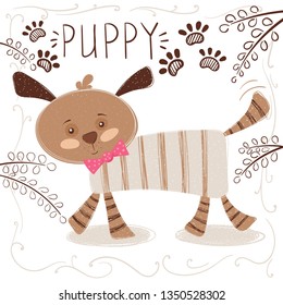 Cute, funny dog - cartoon illustration. Hand draw