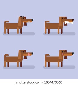 Cute funny dog dachshund set with different emotions. Standing, eating, angry, shame, curiosity