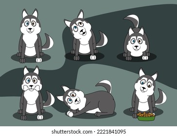 Cute funny dog in different poses in the style of illustration