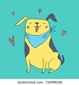 Cute funny dog in love vector hand drawn sketch. Smiling puppy illustration