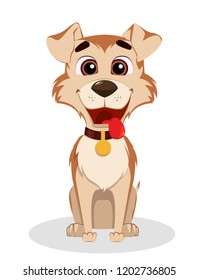 Cute funny dog. Puppy cartoon character. Vector illustration isolated on white background.