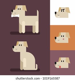 Cute funny dog set with different emotions. Standing, sitting, angry, shame, curiosity.