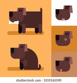 Cute funny dog set with different emotions. Standing, sitting, angry, shame, curiosity.