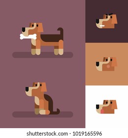 Cute funny dog set with different emotions. Standing, sitting, angry, shame, curiosity.