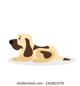 Cute funny dog sitting. Puppy character with light fur. Small domestic pet. Isolated vector illustration in cartoon style