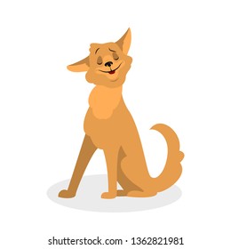Cute funny dog sitting. Puppy character with brown fur. Small domestic pet. Isolated vector illustration in cartoon style