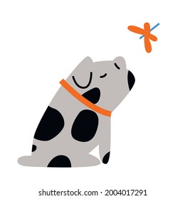 Cute funny dog vector cartoon flat illustration. Pets cartoon collection. Furry human friends home animals.