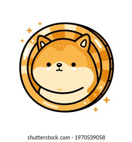 Cute funny dogecoin character. Vector hand drawn cartoon kawaii character illustration icon. Isolated on white background. Crypto finance, dogecoin doodle character concept