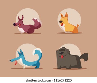 Cute funny dogs. Cartoon vector illustration. Pet characters