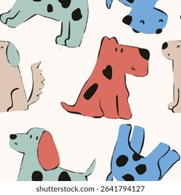 Cute and funny dogs vector set. Cartoon dog or puppy characters design collection with flat color in different poses, breed, retriever, husky. Set of funny pet animals isolated on white background
