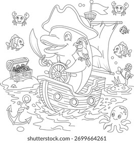 Cute and funny  Dolphin Coloring Page for Kids