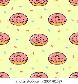 Cute funny Donut concept seamless pattern. Vector hand drawn cartoon kawaii character illustration icon. Cute kawaii Donut cartoon seamless pattern concept