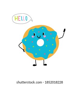 Cute funny donut. Vector illustration in flat style. Isolated on white background. Good for posters, textiles, t shirts.