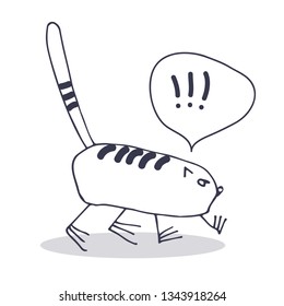 Cute funny doodle cat isolated on white background. Design element for leaflet, poster, booklet, coloring book or greeting card. Hand drawing style.