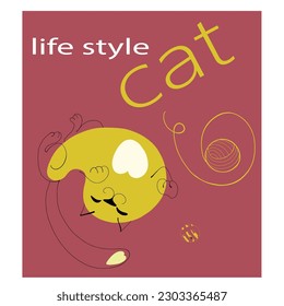 Cute and funny doodle cats. Cartoon animal character with flat color in different poses.