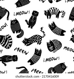 Un Patrón De Perro Gracioso De Gatos De Carne Sin Marea. Diseño de patrones de tejido y de superficie textil. Ilustración del vector