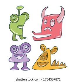 cute and funny doodle monster character color design theme
