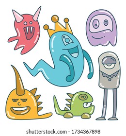 cute and funny doodle monster character color design theme