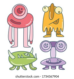 cute and funny doodle monster character color design theme