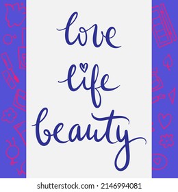 Cute funny doodle vector poster or card with fashion girl cool elements and beauty lettering