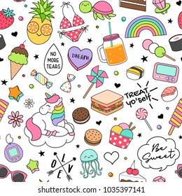 Cute funny doodles seamless pattern background for teenage girls