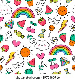 Cute funny doodles seamless pattern background.