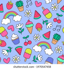 Cute funny doodles seamless pattern background.