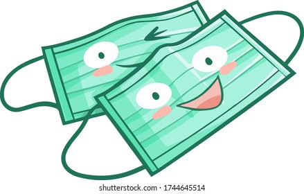 Cute and funny double green face mask smiling and laughing