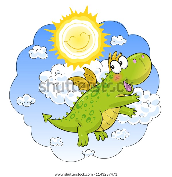 Cute Funny Dragon Flying Sunny Sky Stock Vector Royalty Free 1143287471