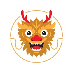 Cute And Funny Dragon Head Cartoon Illustration. 2024 Chinese New Year Symbol.