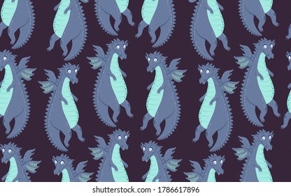 Cute funny dragon seamless pattern. Can be used for baby t-shirt print, fashion print design, kids wear, baby celebration, fabric, and wrapping.